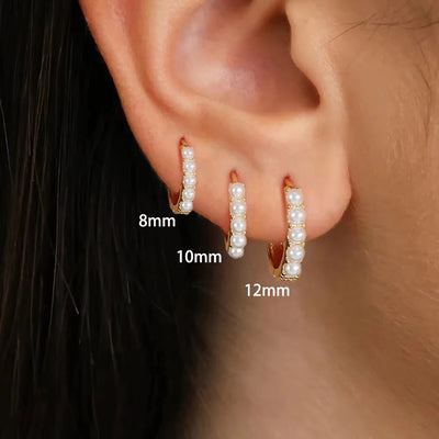 3PCS Stainless Steel Little Pearl Hoop Earrings Small Round Circle