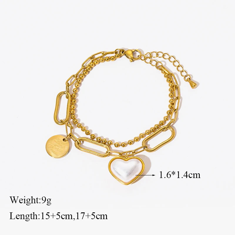 Heart Pearls Stainless Steel Charm Bracelet Girls Birthday Jewellery