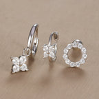3PCS Vintage Design Four Flower Zircon Hoop Earrings Set Steel