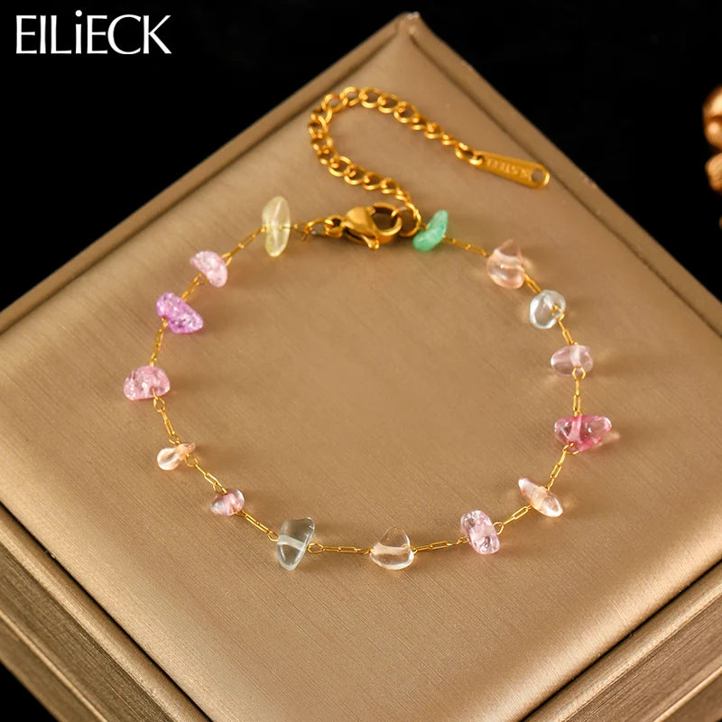 Colored Transparent Stone Stainless Steel Bracelet Exquisite Thin Chain