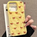 Red Bow Dots Texture Case for iPhone 17 16 15 14 13 12 11 Pro Max Plus Soft