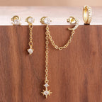 4PCS Women's Earrings Set Stainless Steel Zirconia Moon Star Punk