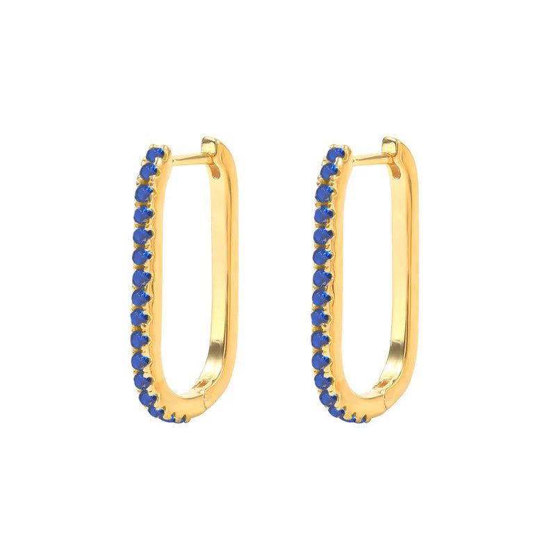 2PCS Stainless Steel Square Huggie Hoop Earrings Cubic Zirconia
