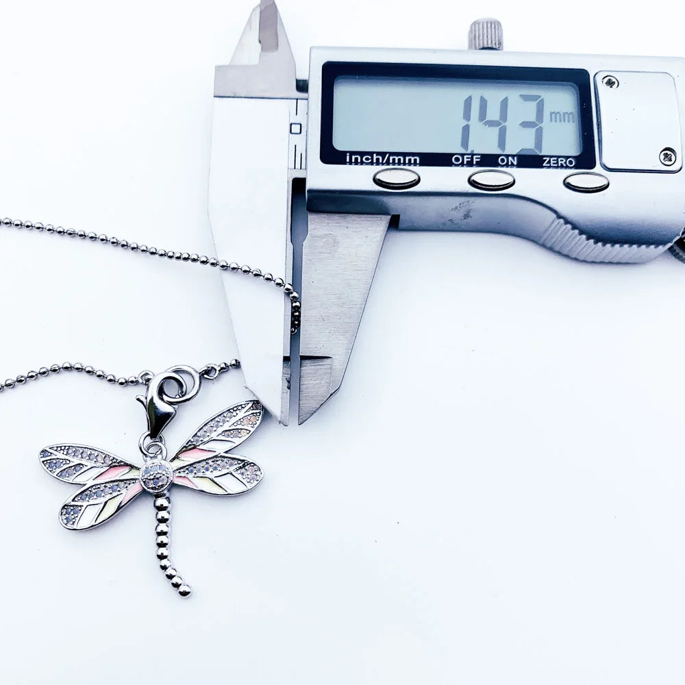 Pink Dragonfly Charm Necklace 925 Sterling Silver Filigree Jewellery Gift