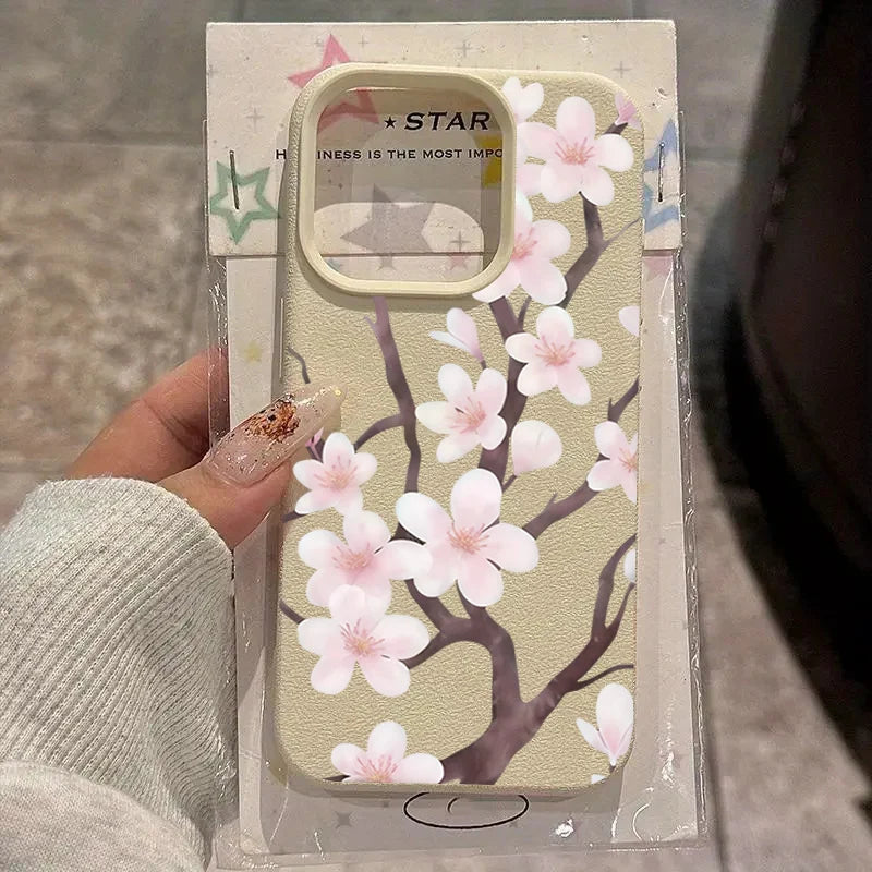 Spring Cherry Blossom Lychee Case for iPhone 17 16 15 14 Pro Max