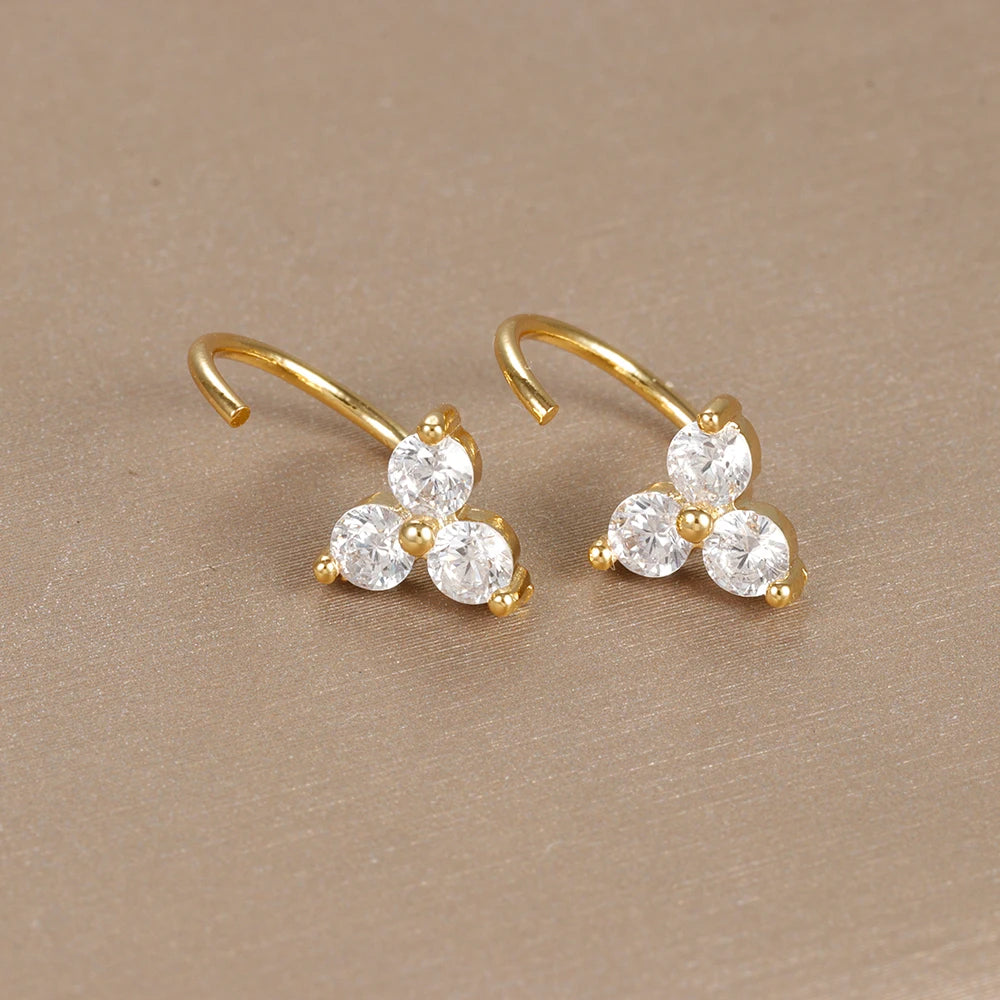 New Stainless Steel Cubic Zirconia Link Chain Ear Studs Triangle