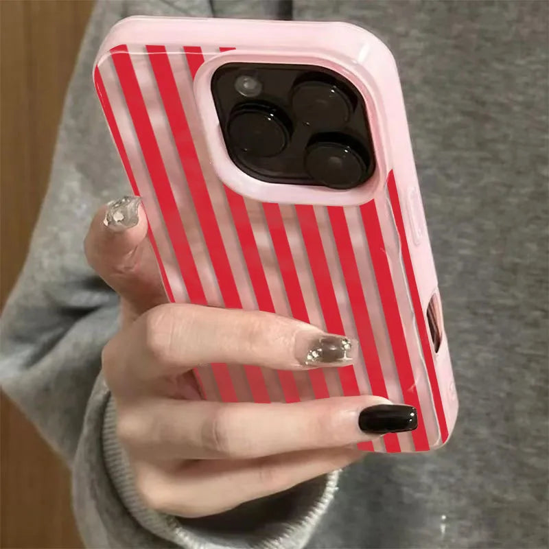 White Striped Blue Texture Case for iPhone 17 16 15 14 13 12 11 Pro Max Plus