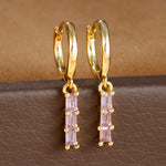 1 Pair Stainless Steel Colourful Zircon Square Dangle Earrings Punk