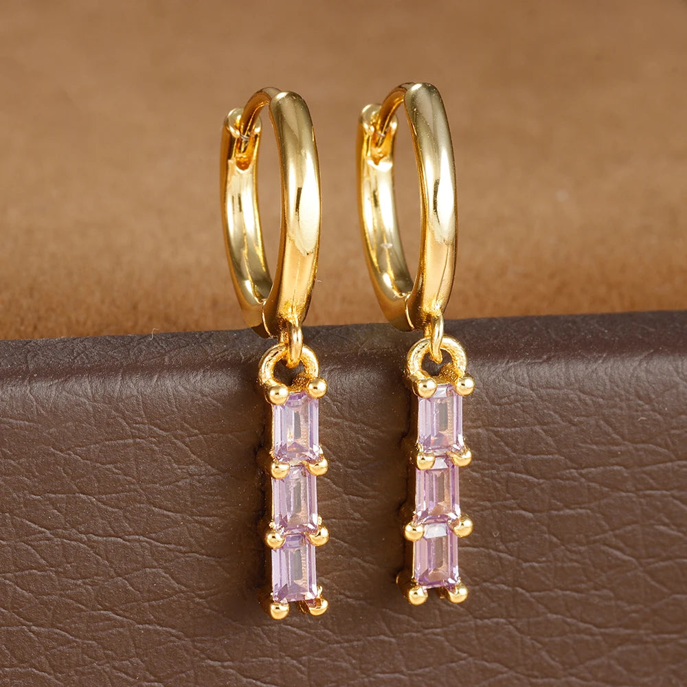 1 Pair Stainless Steel Colourful Zircon Square Dangle Earrings Punk