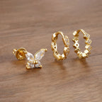 3Piece Stainless Steel Huggie Minimal Butterfly Hoop Earrings Heart