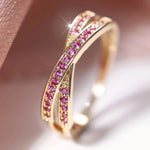 Minimalist Stacking Crossed Wedding Bands Black Gold Silver Color Blue Red Green Stone White Zircon Thin Rings For Women Jewelry