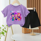 K-pop Girls Summer Casual Outfit Cartoon Print T-Shirt and Shorts Set