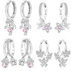925 Sterling Silver Pink Heart Musical Note Drop Earrings Fashion Jewellery