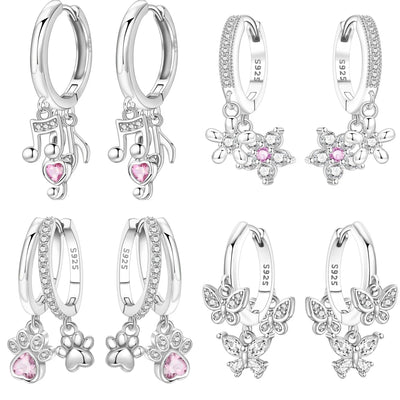 925 Sterling Silver Pink Heart Musical Note Drop Earrings Fashion Jewellery