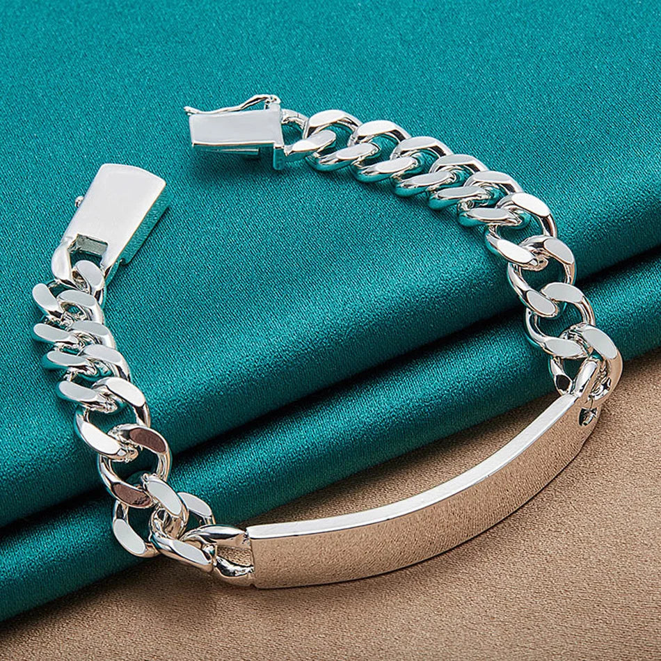 10mm Side Chain Bracelet 925 Sterling Silver Men Women Wedding Charm Gift