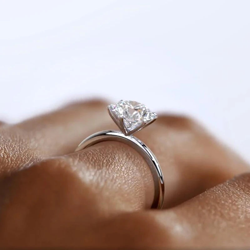 Round D Moissanite 925 Sterling Silver Ring Wedding Engagement Finger Rings