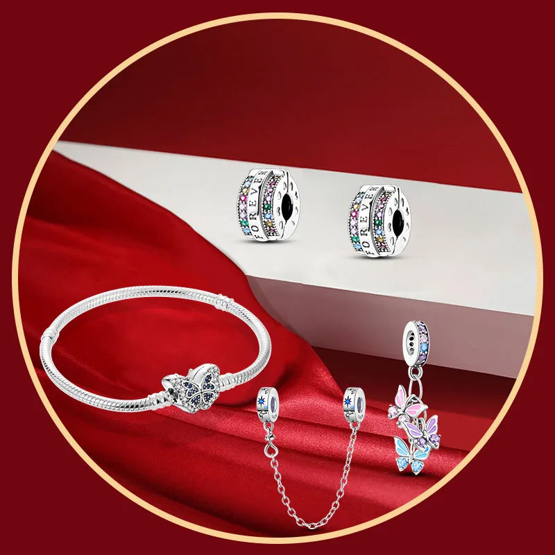 Set Jewelry/Star Moon Devil Eyes Positioning Buckle Sparkling Cross 925 Sterling Silver Original Fits Birthday Party Jewelry Gif