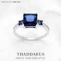 Cocktail Ring Blue White Square Stones 925 Sterling Silver Classic Jewellery