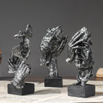 16cm Set of 3 Abstract Sculpture Resin Silence Is Gold Statue Office Bookshelf Object