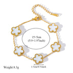 White Flower Stainless Steel Bracelet Five-Leaf Clover Wrist Jewellery