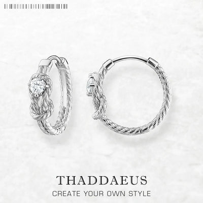 Rope with Knot Hoop Earrings 925 Sterling Silver Trendy Fashion Gift