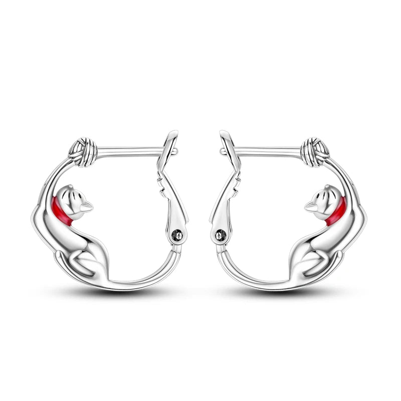 925 Sterling Silver Cats Dogs Animals Hoop Ear Studs Anniversary Gift
