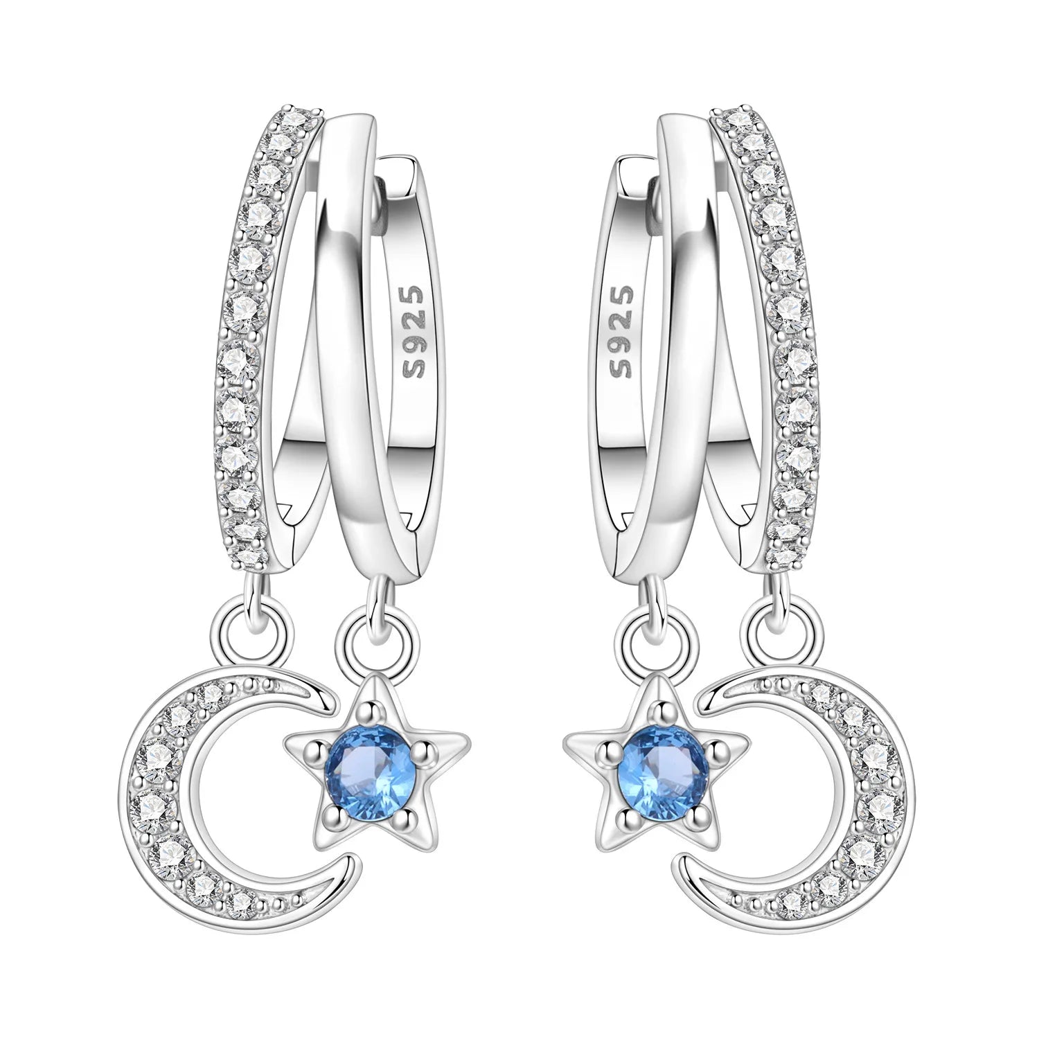 925 Sterling Silver Mysterious Star Moon Versatile Hoop Earrings Women's Gift
