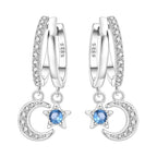 925 Sterling Silver Star Moon Sun Tassel Versatile Hoop Earrings Fine Gift