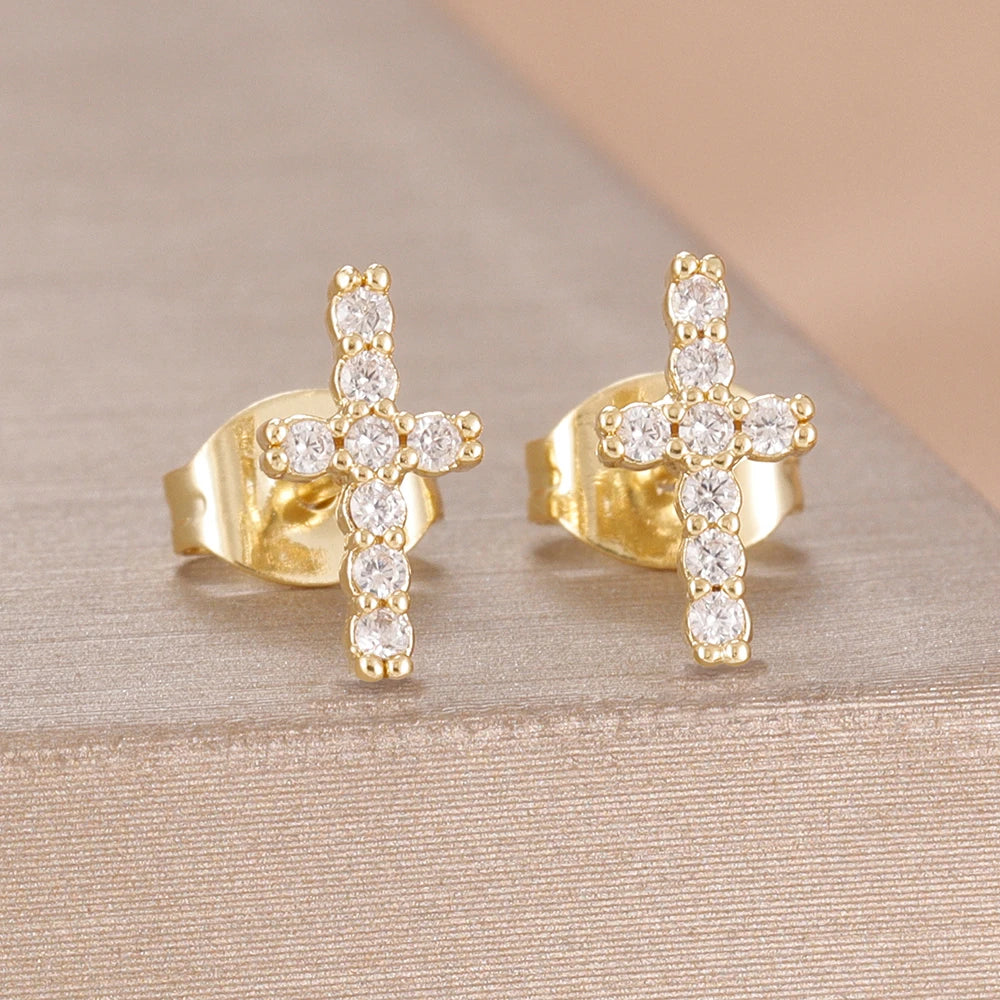 2PCS Fashion Geometry Zirconia Twinkle Star Stud Earrings Shinny
