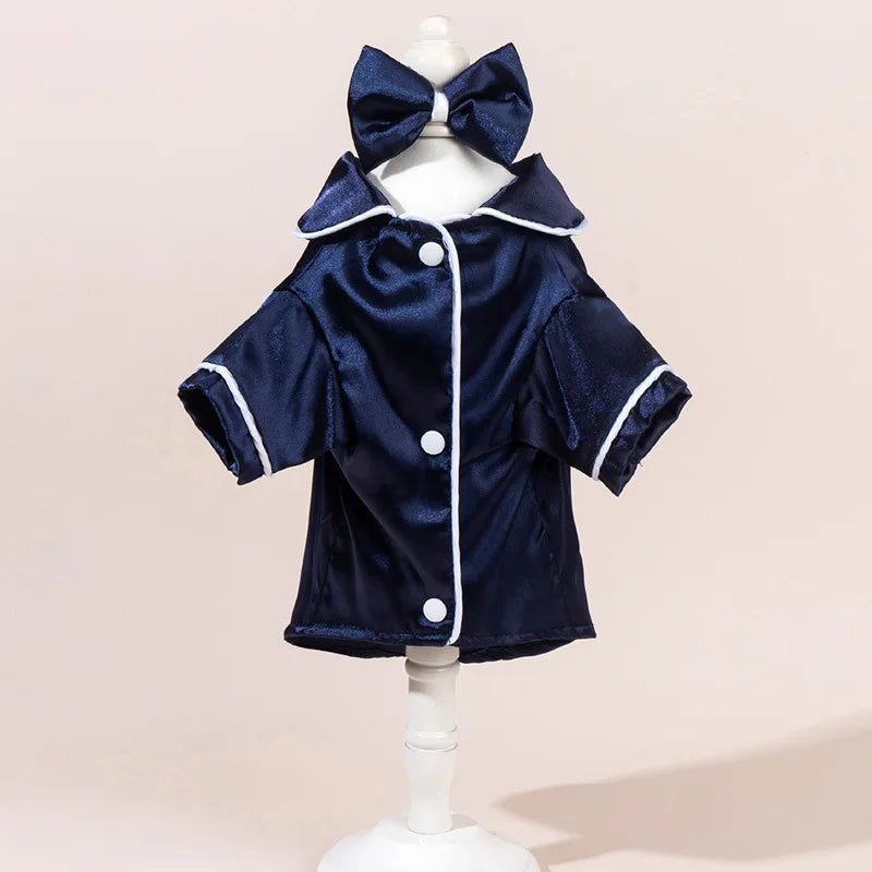 Solid Colour Cat Dog Pajamas Set Soft Home Outfit with Flower Headband