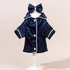 Solid Colour Cat Dog Pajamas Set Soft Home Outfit with Flower Headband