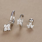 3PCS Vintage Design Four Flower Zircon Hoop Earrings Set Steel