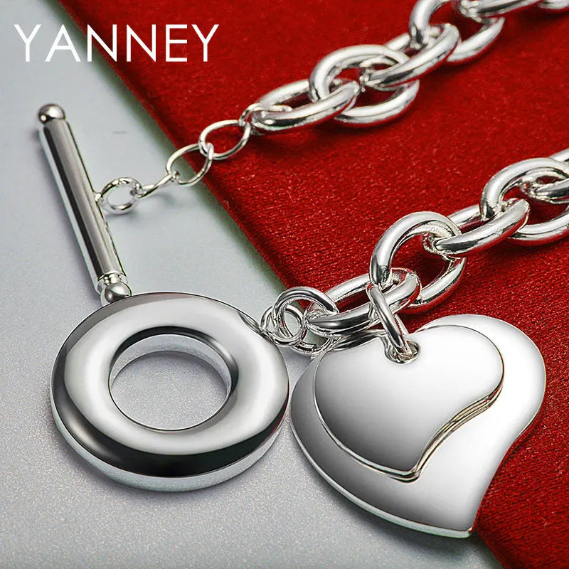 925 Sterling Silver 8-inch Double Layer Heart Bracelet Women Jewellery Gift