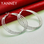 925 Sterling Silver 50mm Frosted 3 Circle Hoop Earrings Women Fashion Wedding
