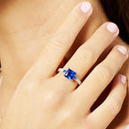 Cocktail Ring Blue White Square Stones 925 Sterling Silver Classic Jewellery