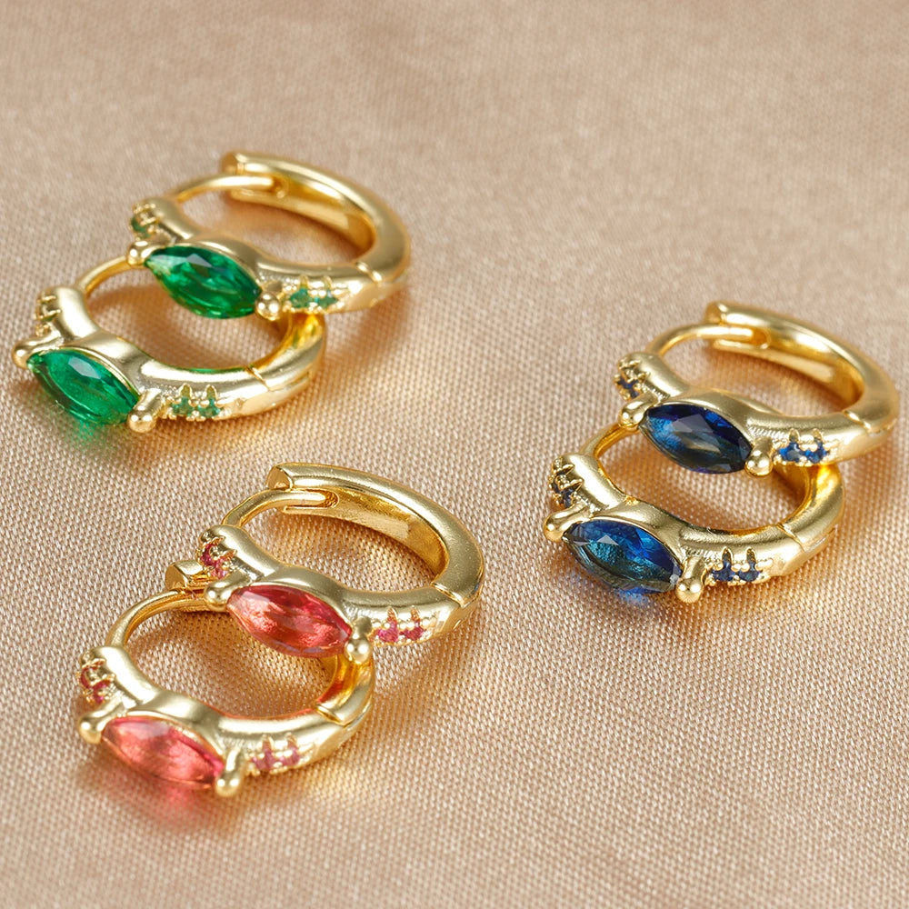 Circle Round Hoop Earrings Women Colorful Zircon Stainless Steel