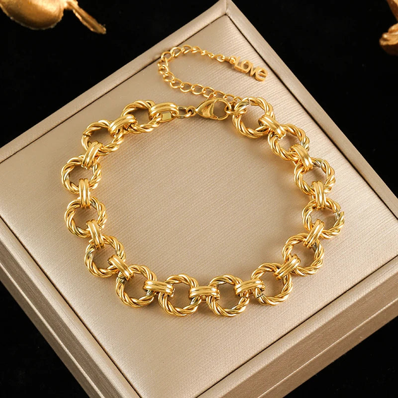 Gold Colour Stainless Steel Bangle 18K Plated Heart Wrist Chain