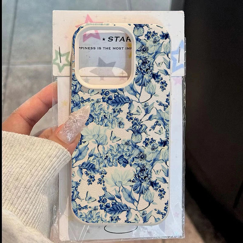 Porcelain Flower Case for iPhone 17 16 15 14 13 12 Pro Max Plus