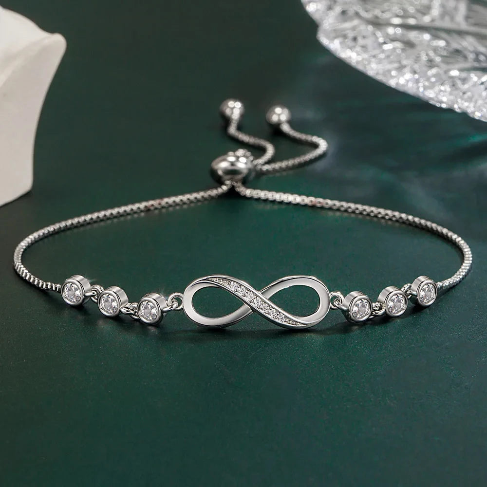 Pretty Crystal Bracelet 925 Sterling Silver Women Valentine's Day Gift