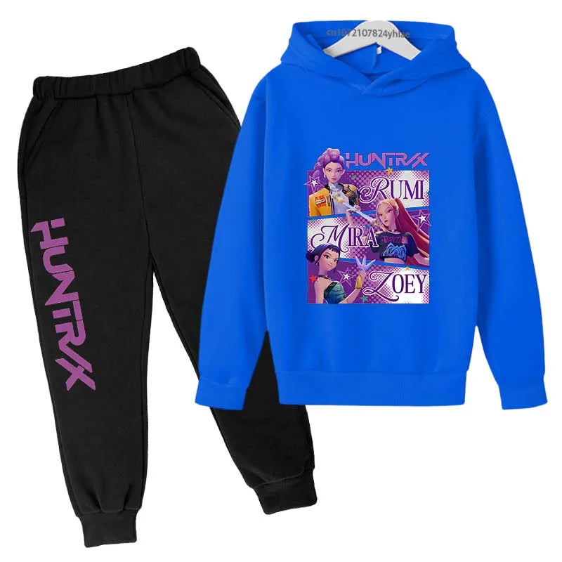 Kids Kpop Demon Hunters Cartoon Print Hoodie & Pants Sportsuit 2-13 Years