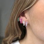 2PCS Stainless Steel Circle Hoop Earrings Colourful Zircon Crystal