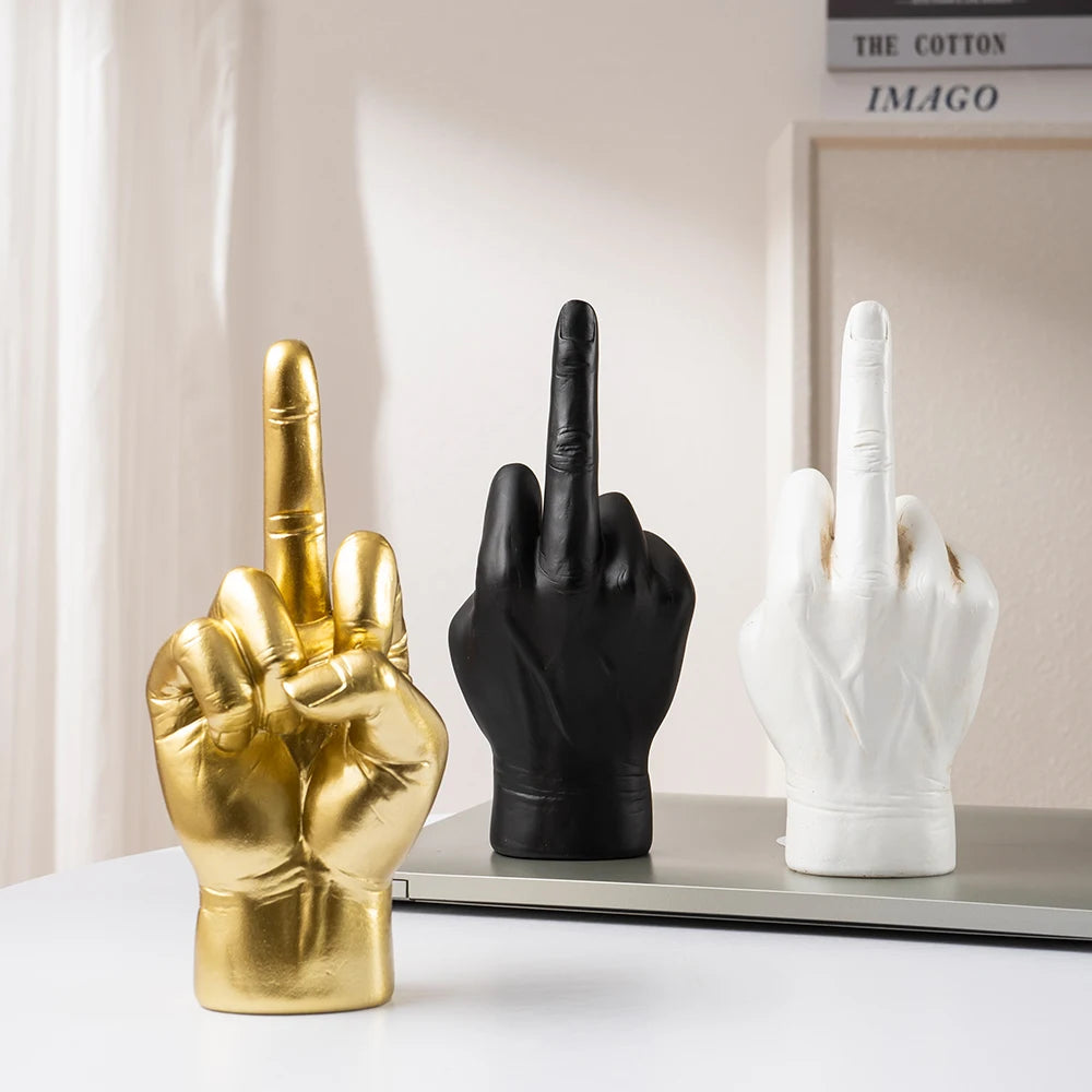Black Gold Middle Finger Hand Gesture Figurine Pop Modern Art Decoration Accessories