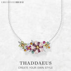 Flowers Colourful Stones Necklace Link Chain 925 Sterling Silver Jewellery
