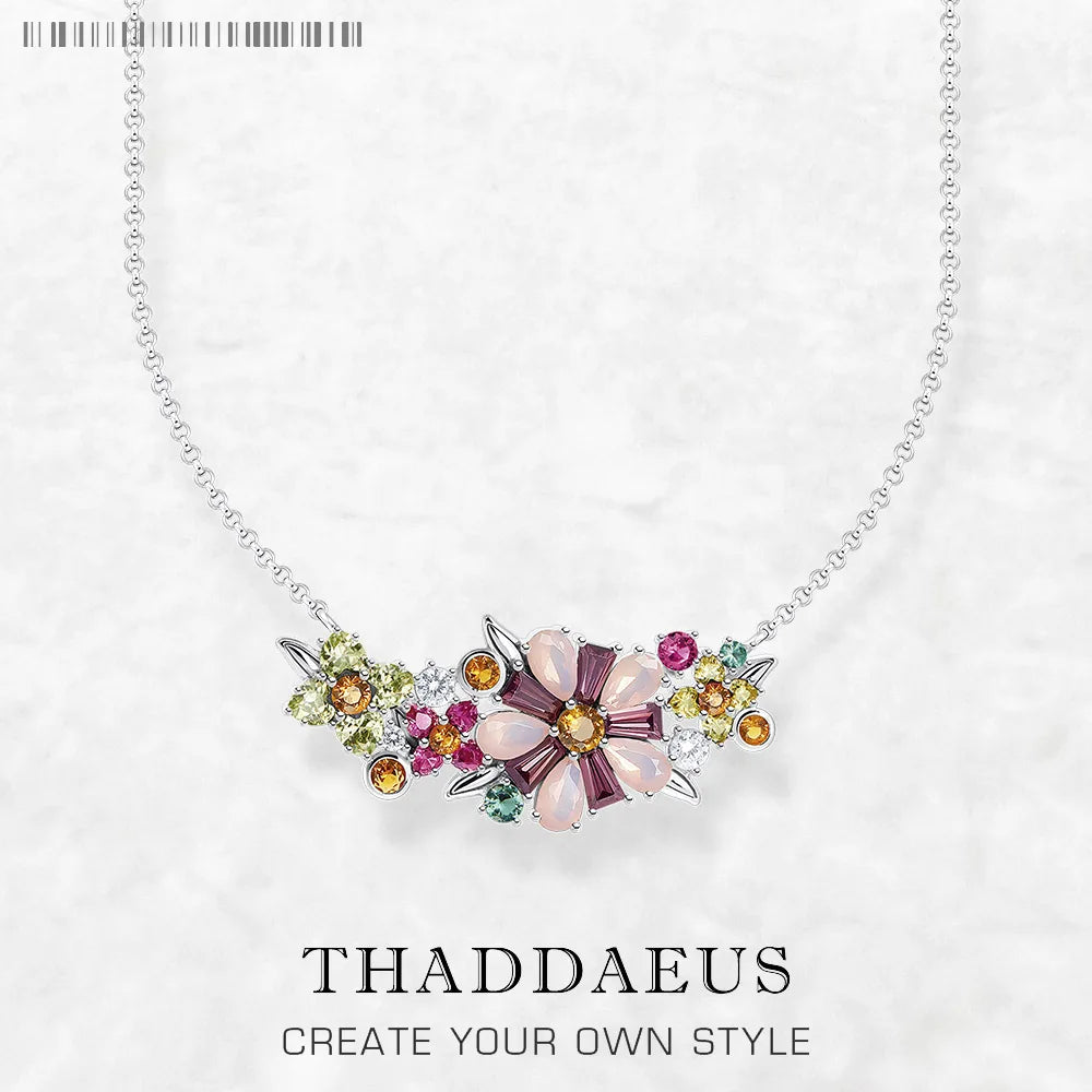 Flowers Colourful Stones Necklace Link Chain 925 Sterling Silver Jewellery