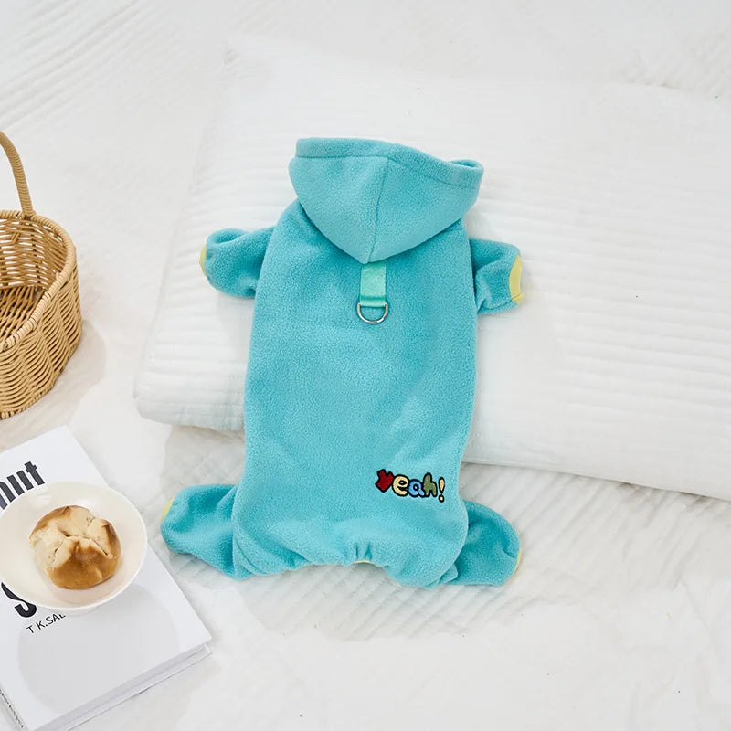 Winter Fleece Dog Jumpsuit Hoodie Warm Puppy Coat with D-Ring Outfit