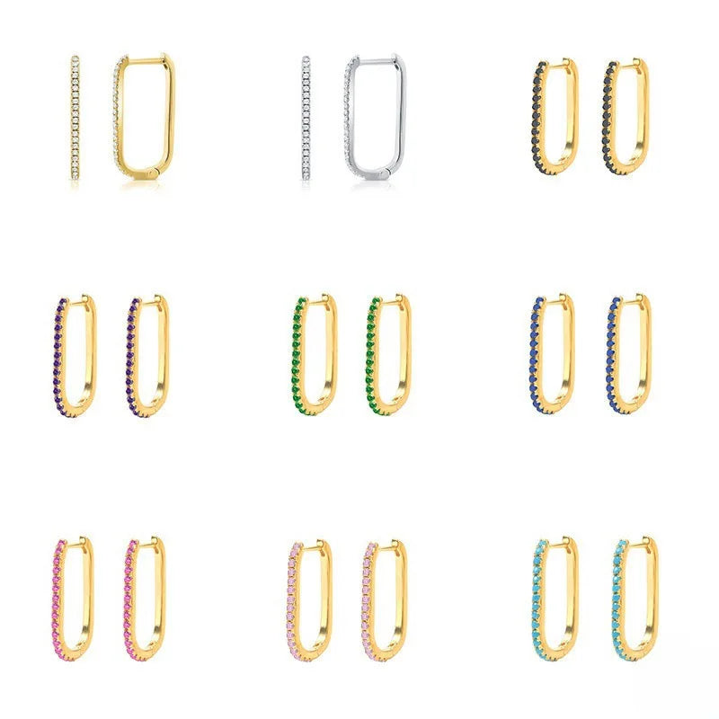 2PCS Stainless Steel Square Huggie Hoop Earrings Cubic Zirconia