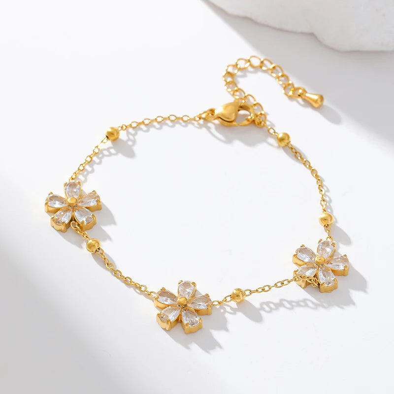 Flower Clover Zircon Stainless Steel Bracelet 2025 Trendy Wrist Chain