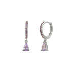 2PCS Stainless Steel Zirconia Small Hoop Earrings Water Drop Pendant