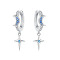 925 Sterling Silver Star Moon Sun Tassel Versatile Hoop Earrings Fine Gift