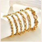 Chunky Stainless Steel Link Chain Bracelet For Woman, Gold Plated Layering Bracelets Wristband Waterproof Jewelry